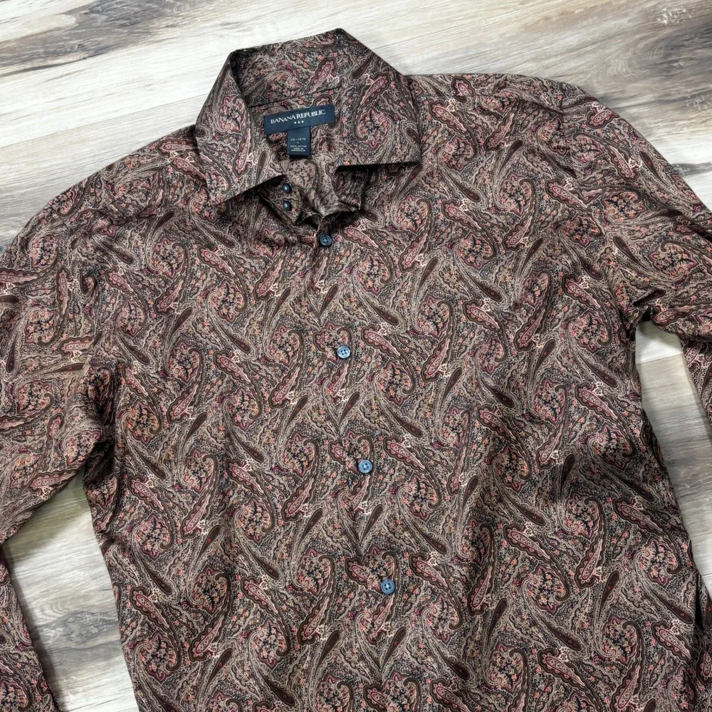 Y2K Banana Republic Dress Shirt L Paisley Button Down Cotton Slim French Cuffs